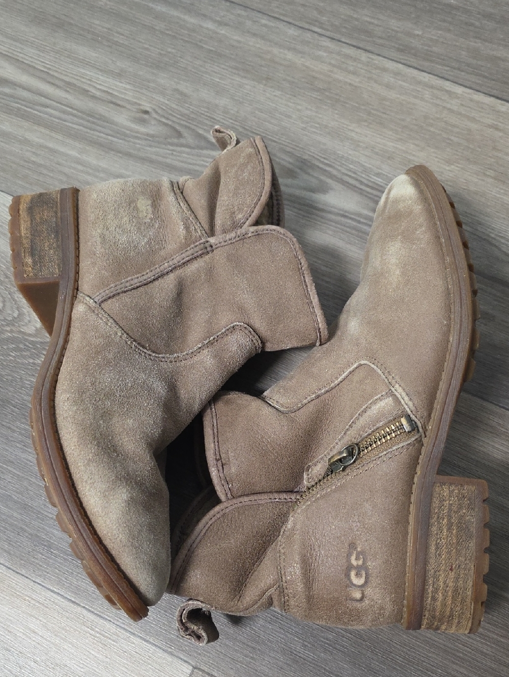 UGG Men's Taupe Suede Side-Zip Ankle Boots